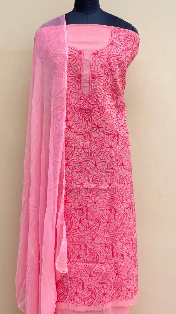 Lucknowi Chikankari Suit Length 3 Piece Gajri Cotton