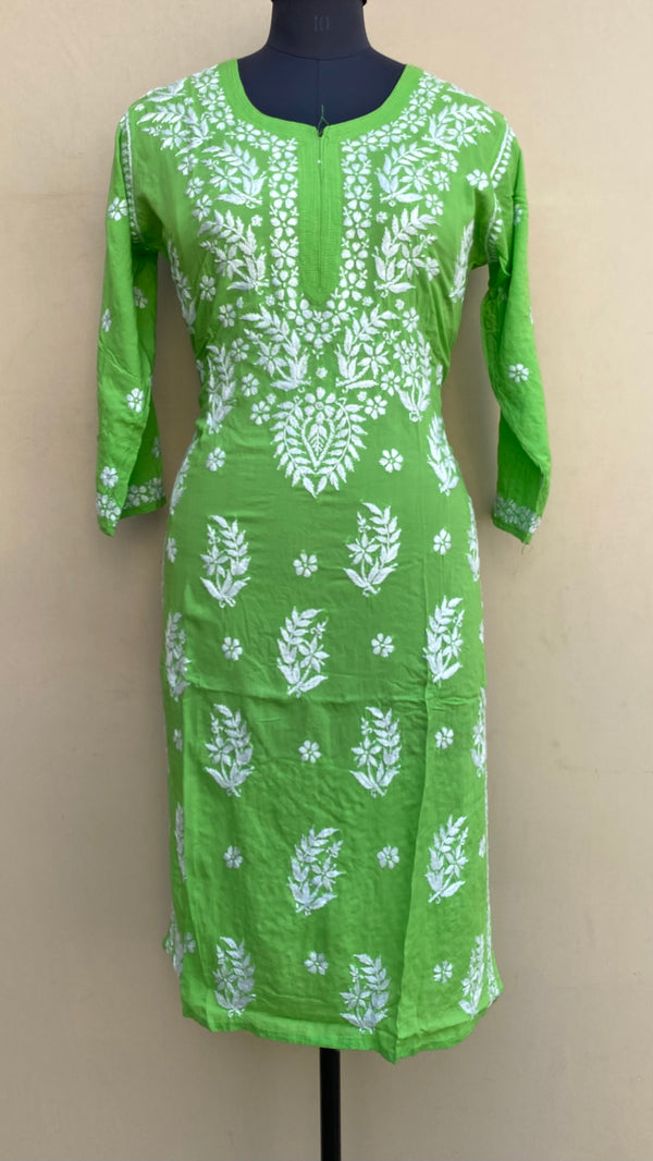 Lucknowi Chikankari Kurti Green Modal Cotton