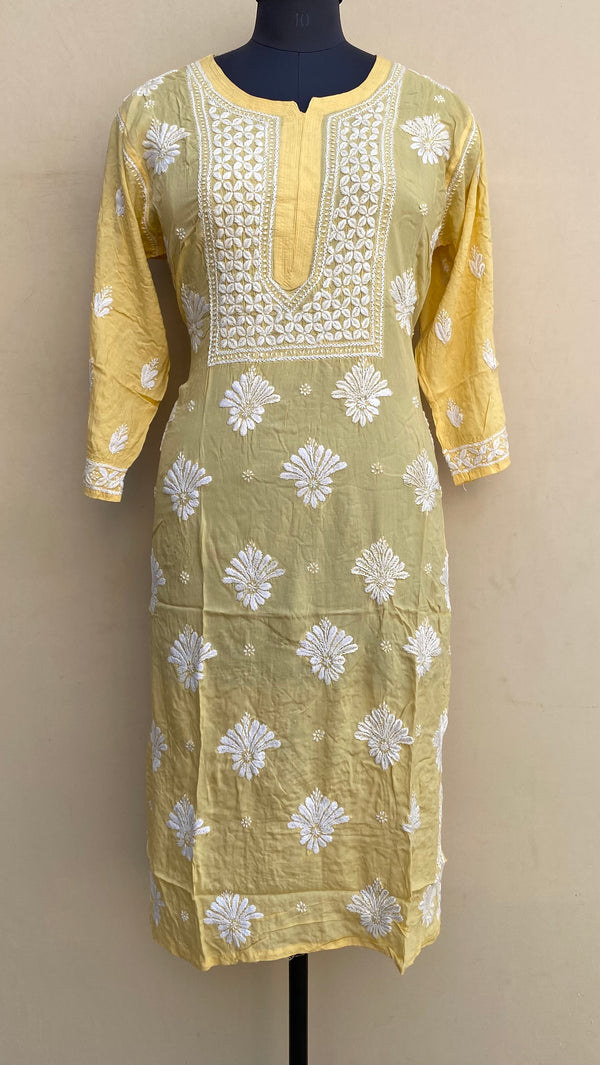 Lucknowi Chikankari Kurti Yellow Modal Cotton