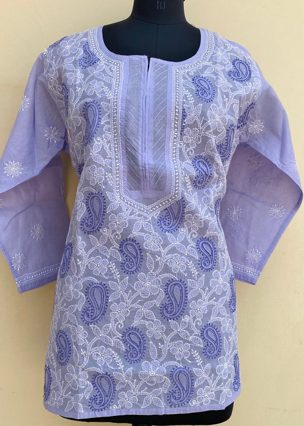 Lucknowi Chikankari Short Kurti Purple Cotton