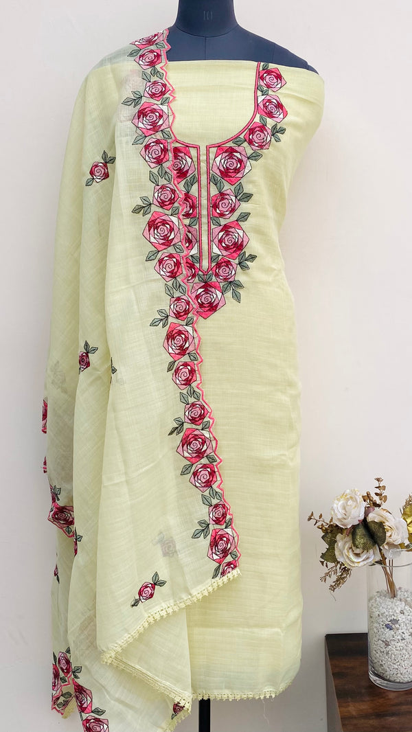 Designer Embroidered Suit Length 3 Piece Yellow Kota