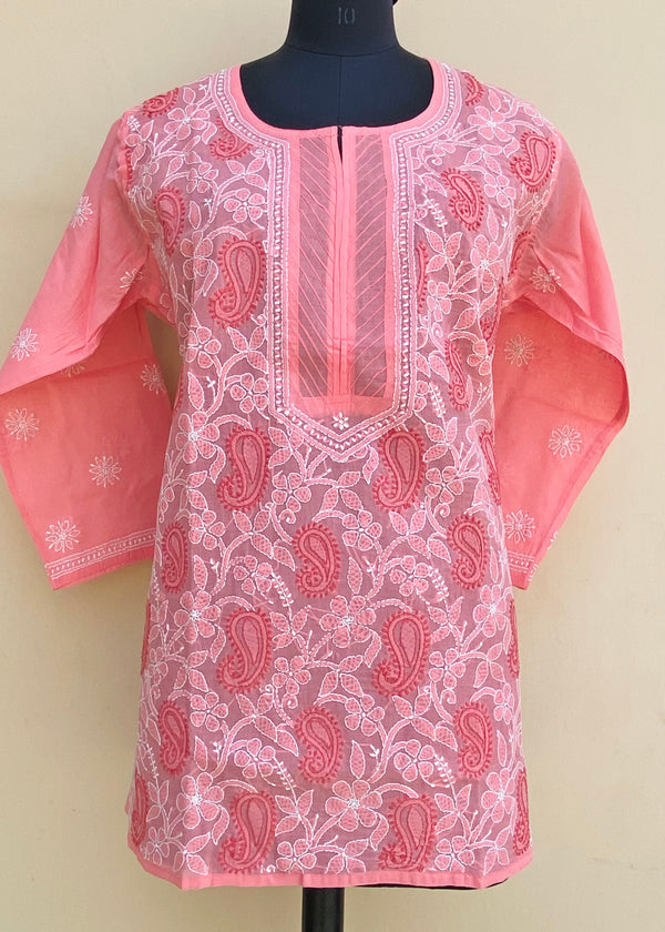 Lucknowi Chikankari Short Kurti Gajri Cotton