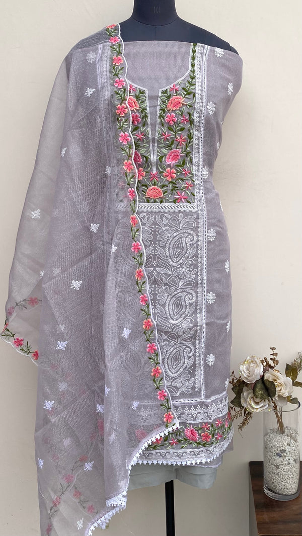 Designer Embroidered Suit Length 3 Piece Gray Kota