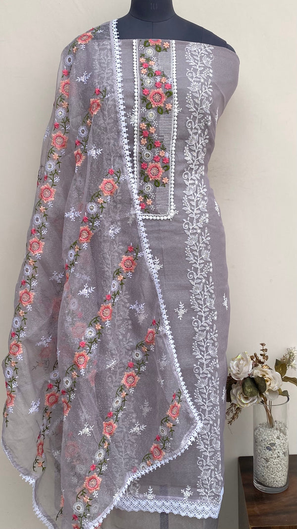 Designer Embroidered Suit Length 3 Piece Gray Kota