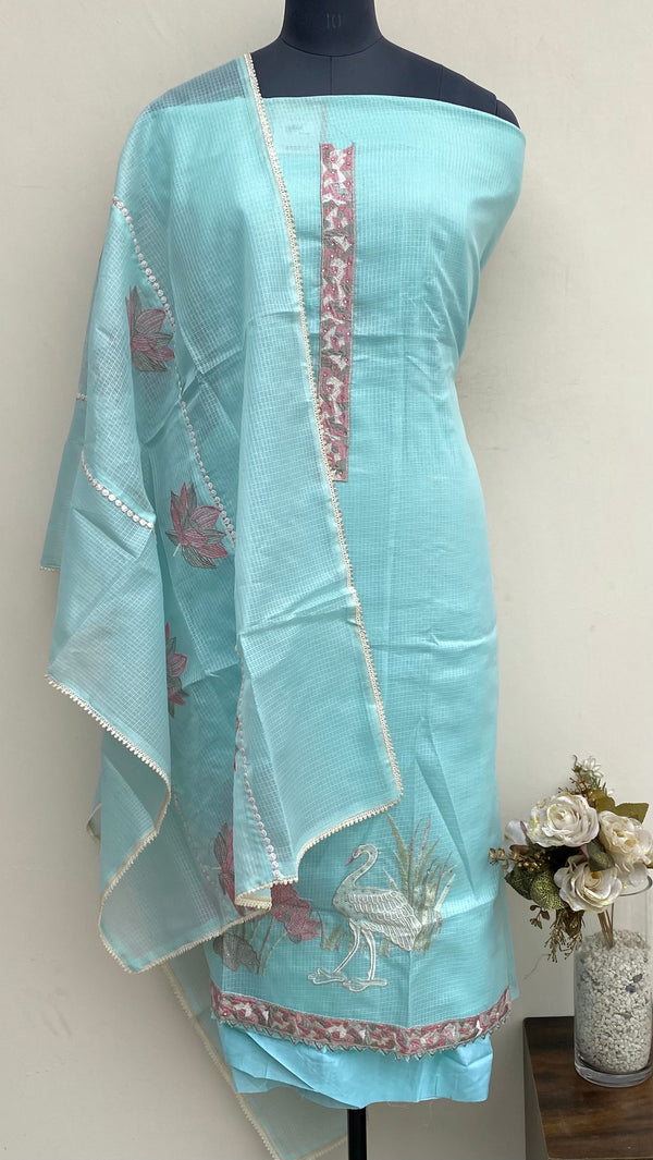 Designer Embroidered Suit Length 3 Piece Sea Green Kota