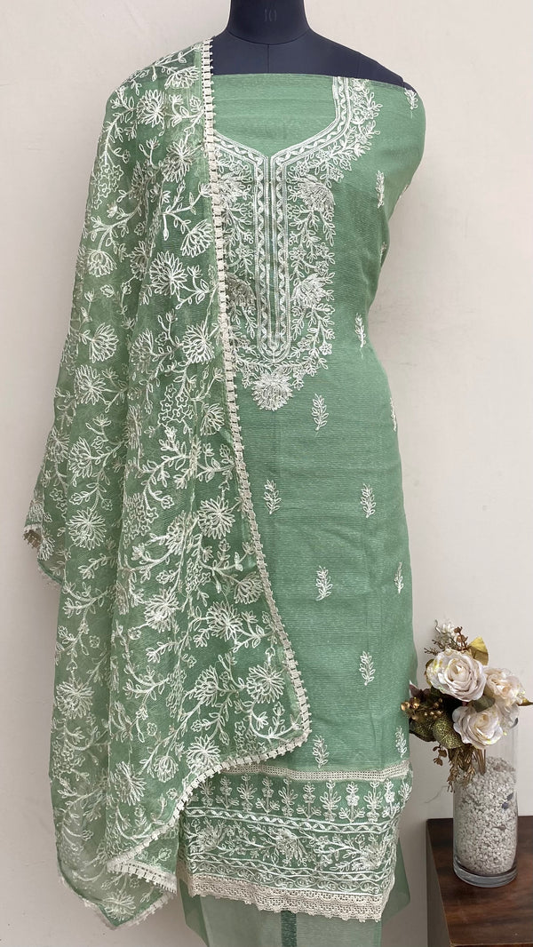 Designer Embroidered Suit Length 3 Piece Teal Green Kota