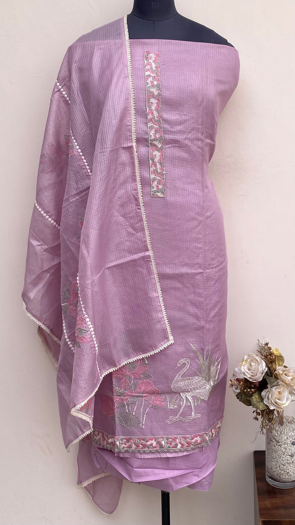 Designer Embroidered Suit Length 3 Piece Onion Pink Kota