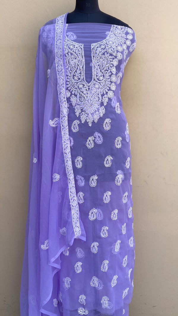 Lucknowi Chikankari Suit Length 3 Piece Purple Georgette