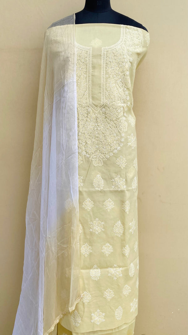 Lucknowi ChikanKari Suit Length 3 Piece Beige Cotton