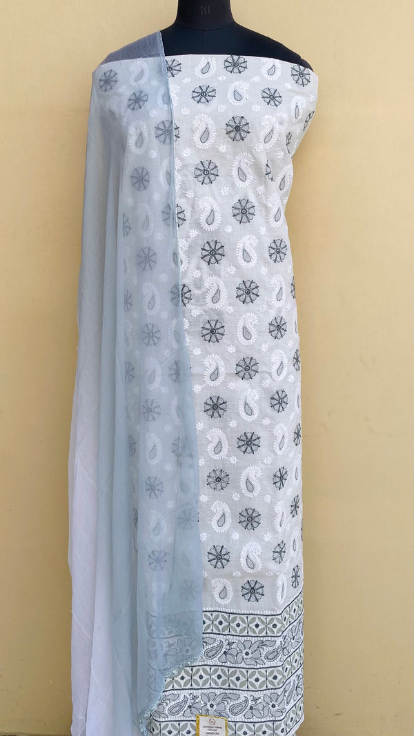 Lucknowi Chikankari Suit Length 3 Piece White Cotton With Applique Work