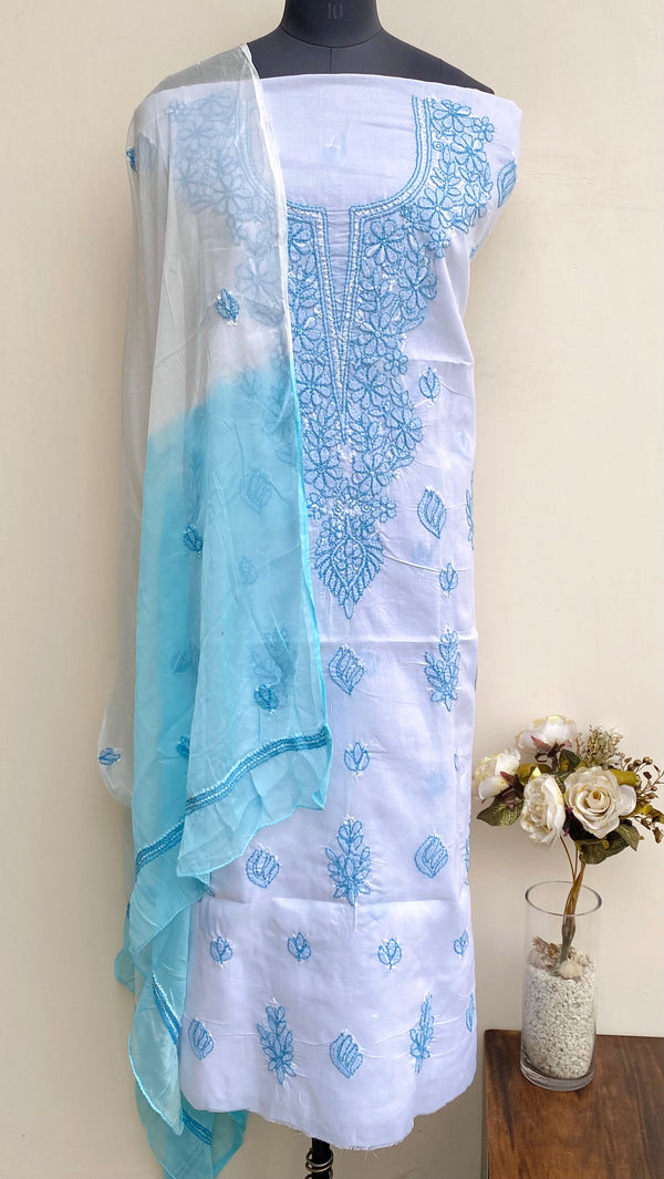 Lucknowi Chikankari Suit Length 3 Piece White Cotton