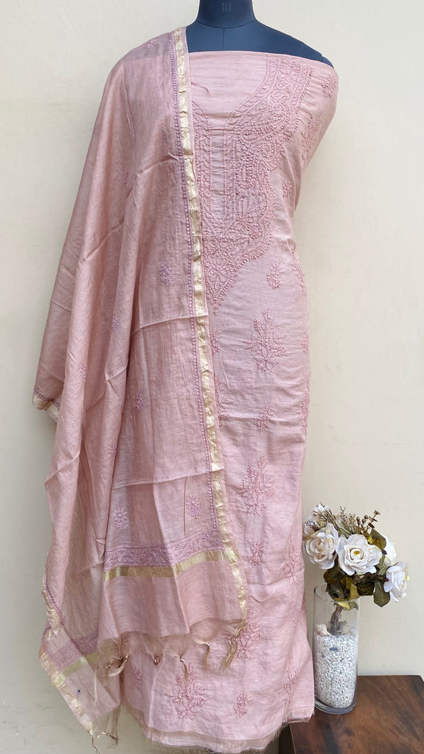 Lucknowi Chikankari Suit Length 2 Piece Copper Mal Chanderi