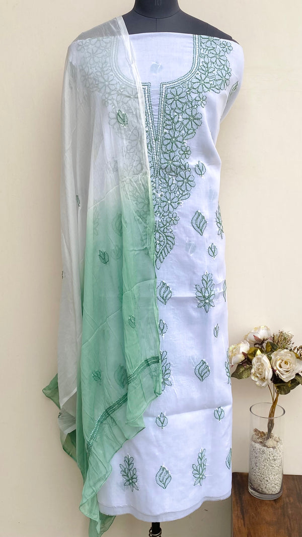 Lucknowi Chikankari Suit Length 3 Piece White Cotton