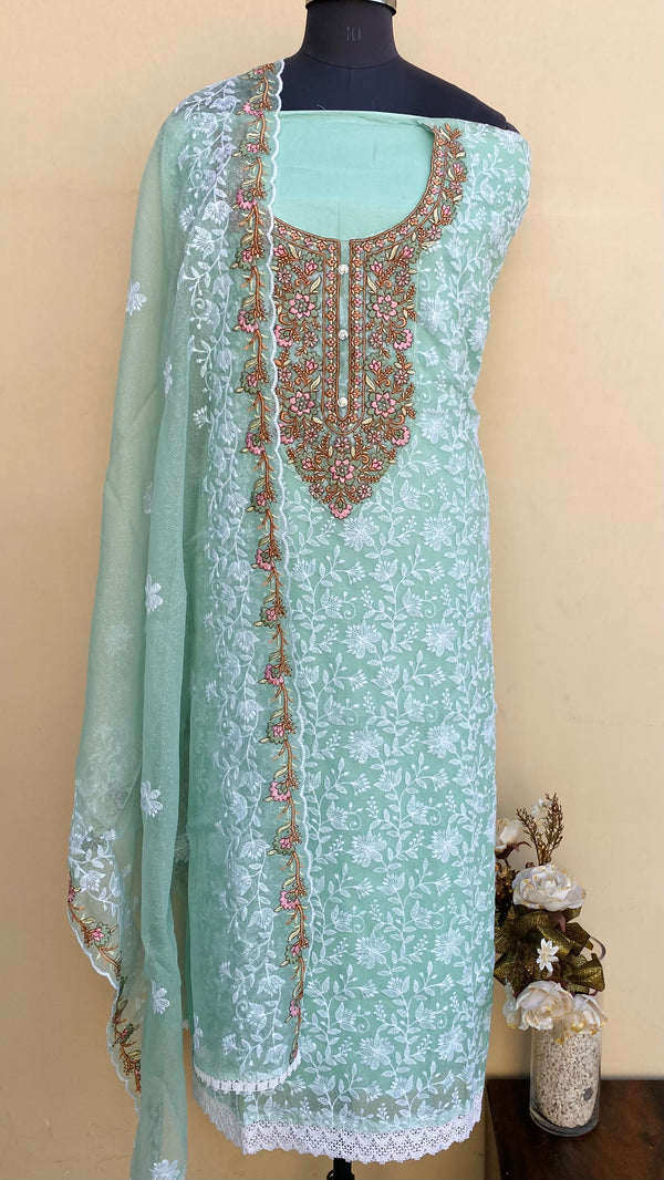 Designer Embroidered Suit Length 3 Piece Sea Green Kota