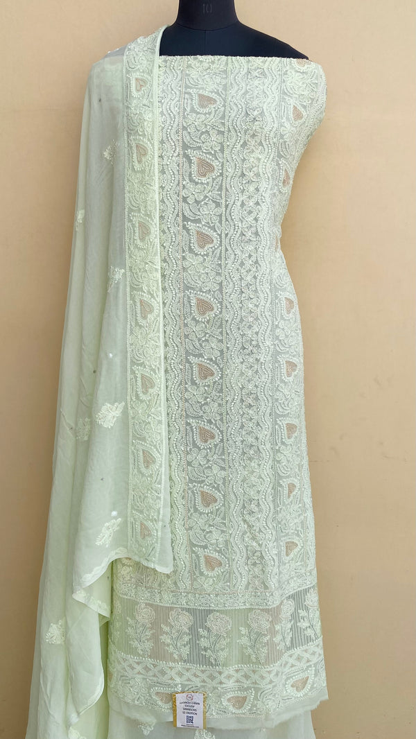 Lucknowi Chikankari Suit Length 2 Piece Sea Green Pure Georgette With Cutdana Work