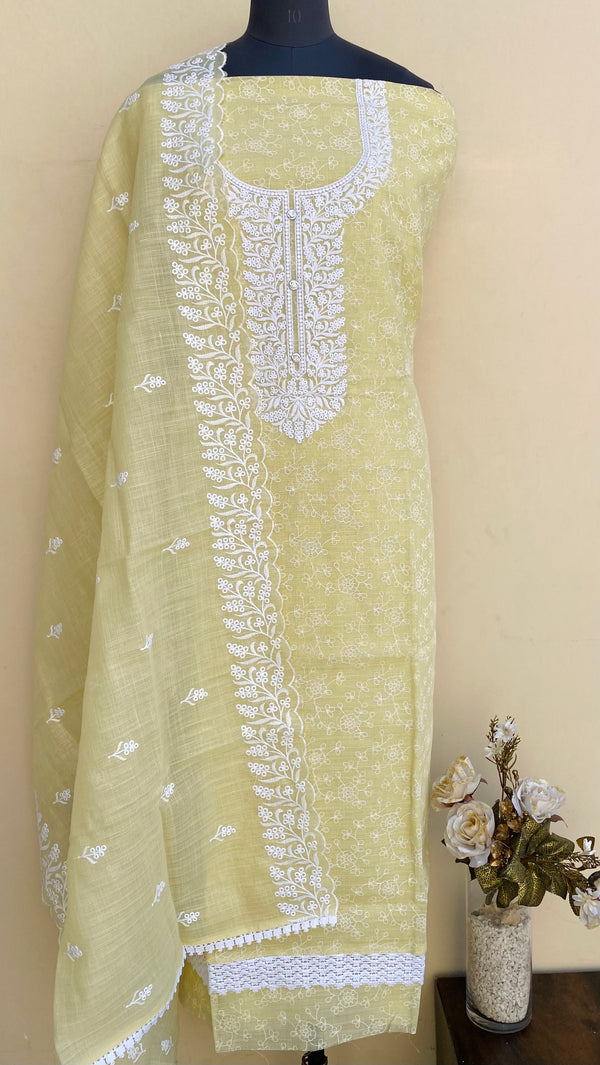 Designer Embroidered Suit Length 3 Piece Pista Green Kota