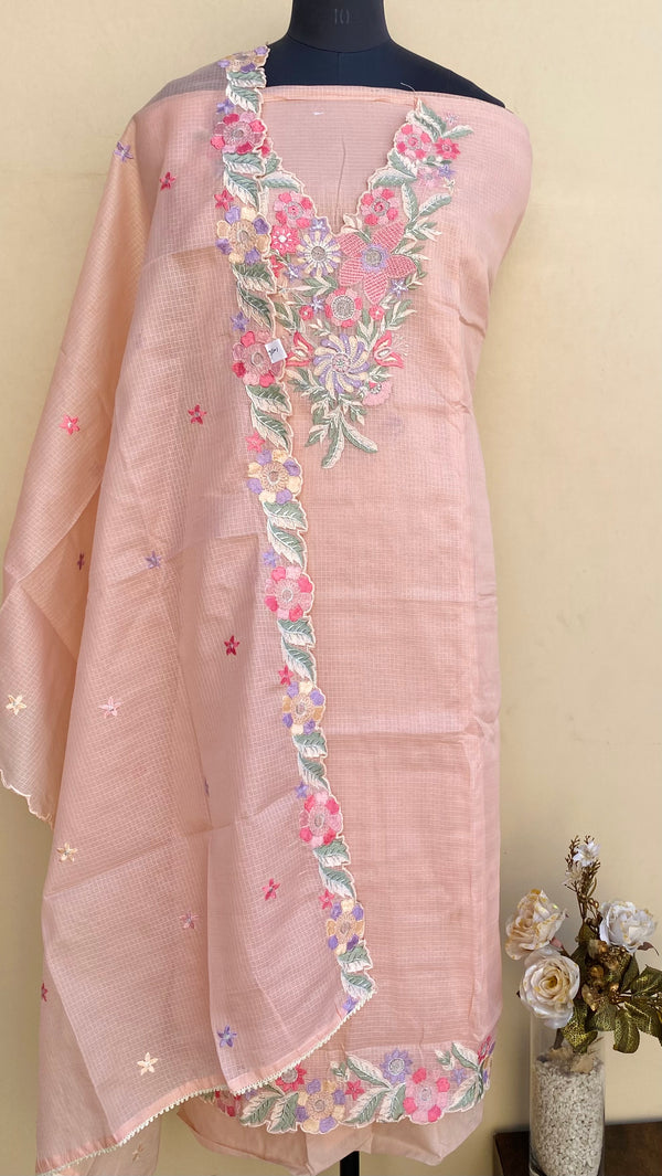 Designer Embroidered Suit Length 3 Piece Pink Kota