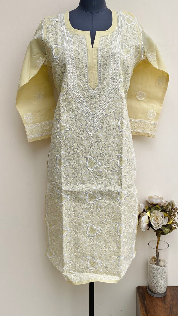 Lucknowi Chikankari Kurti Beige Cotton With Jaali Work