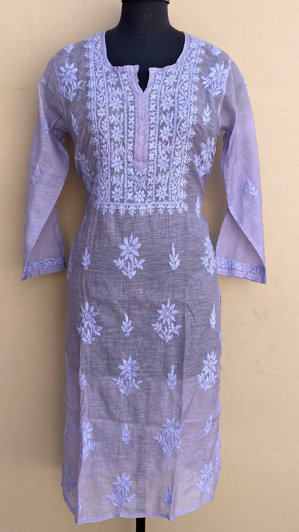 Lucknowi Chikankari Kurti Purple Mal Chanderi With Self 3D Work