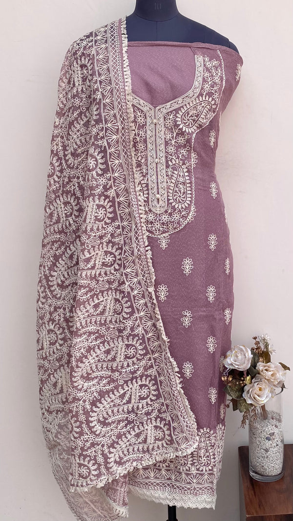 Designer Embroidered Suit Length 3 Piece Onion Pink Kota