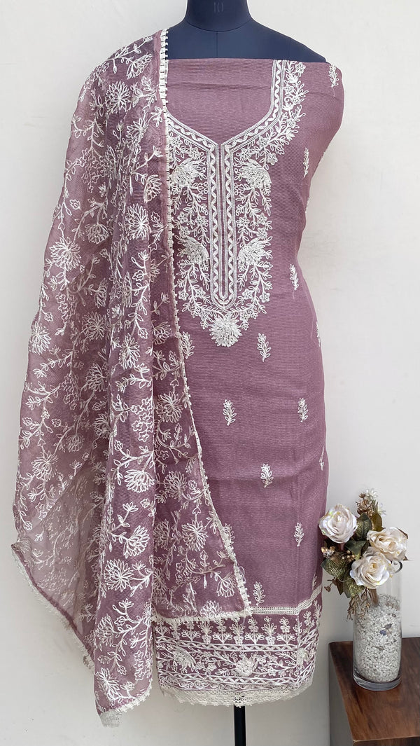 Designer Embroidered Suit Length 3 Piece Onion Pink Kota