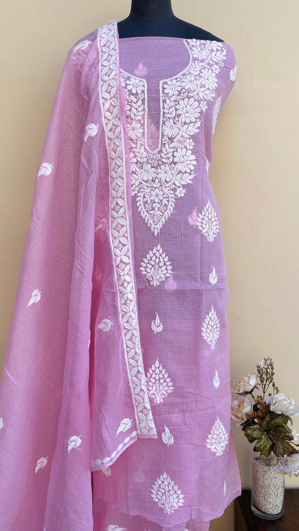 Lucknowi Chikankari Suit Length 2 Piece Pink Kota