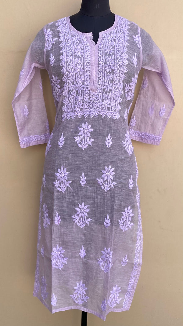 Lucknowi Chikankari Kurti Purple Mal Chanderi With Self 3D Work