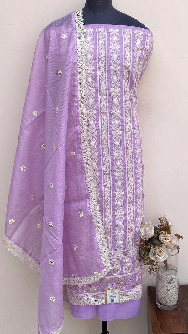 Designer Embroidered Suit Length 3 Piece Kota With Gotta Patti Work