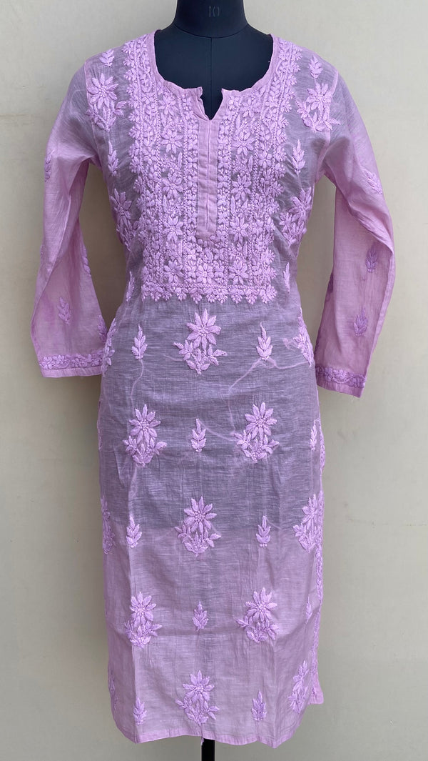 Lucknowi Chikankari Kurti Purple Mal Chanderi With Self 3D Work