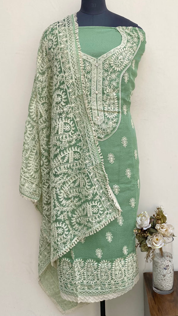 Designer Embroidered Suit Length 3 Piece Teal Green Kota