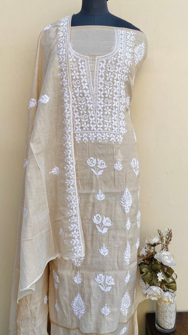 Lucknowi Chikankari Suit Length 2 Piece Beige Tissue