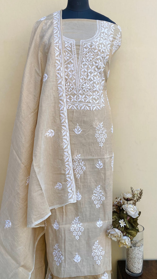 Lucknowi Chikankari Suit Length 2 Piece Beige Tissue
