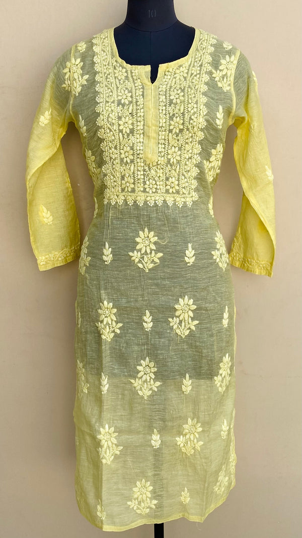 Lucknowi Chikankari Kurti Yellow Mal Chanderi With Self 3D Work