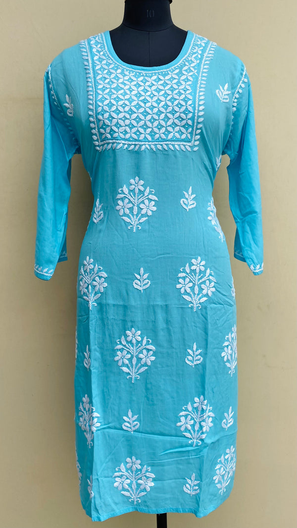 Lucknowi Chikankari Kurti Blue Modal Cotton