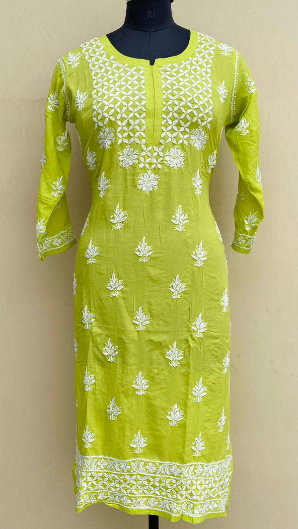 Lucknowi Chikankari Kurti Parrot Green Modal Cotton