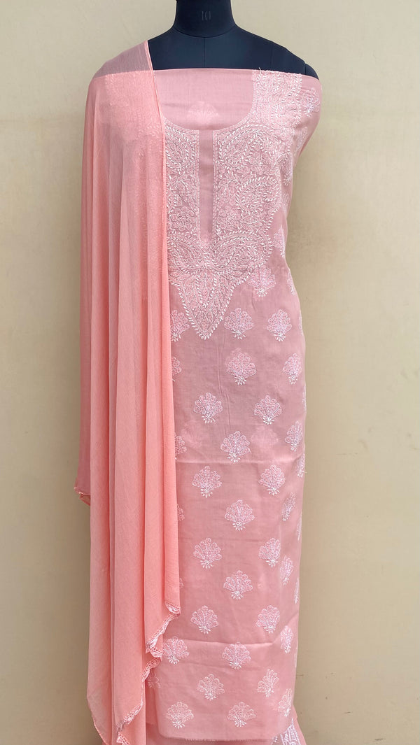 Lucknowi Chikankari Suit Length 3 Piece Pink Cotton