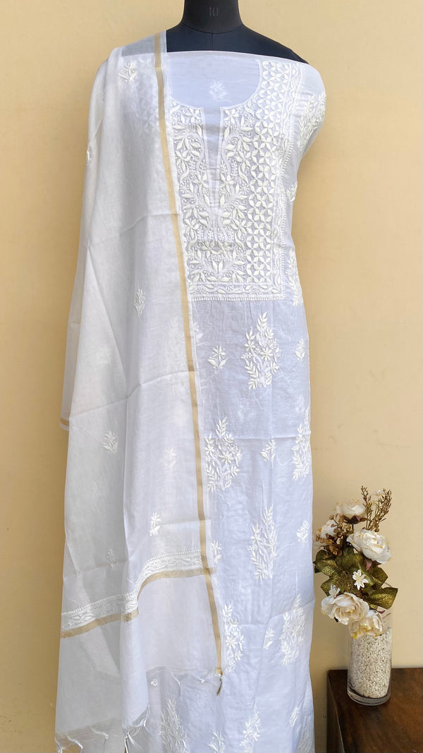 Lucknowi Chikankari Suit Length 2 Piece White Tissue