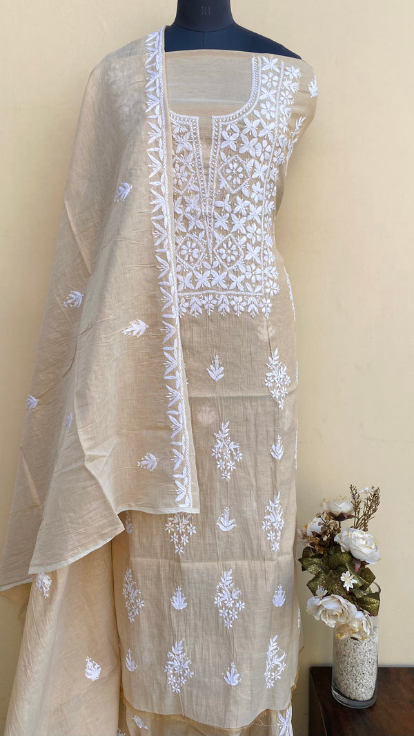 Lucknowi Chikankari Suit Length 2 Piece Beige Tissue