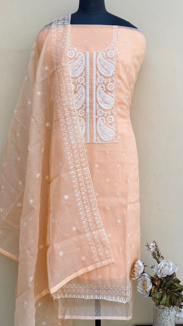 Designer Embroidered Suit Length 3 Piece Peach Kota