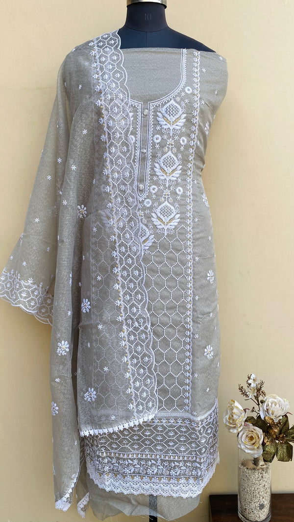 Designer Embroidered Suit Length 3 Piece Gray Kota