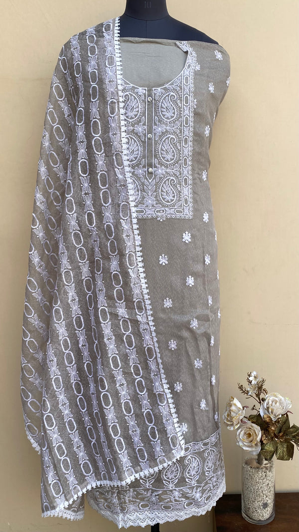 Designer Embroidered Suit Length 3 Piece Gray Kota