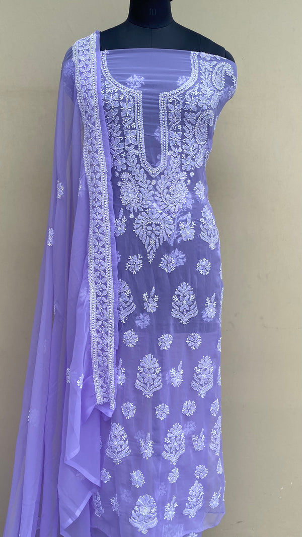 Lucknowi Chikankari Suit Length 3 Piece Purple Georgette