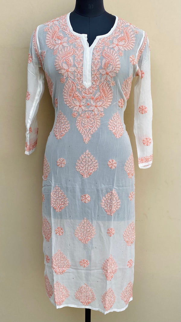 Lucknowi Chikankari Kurti White Pure Georgette With Mukaish & Self Work