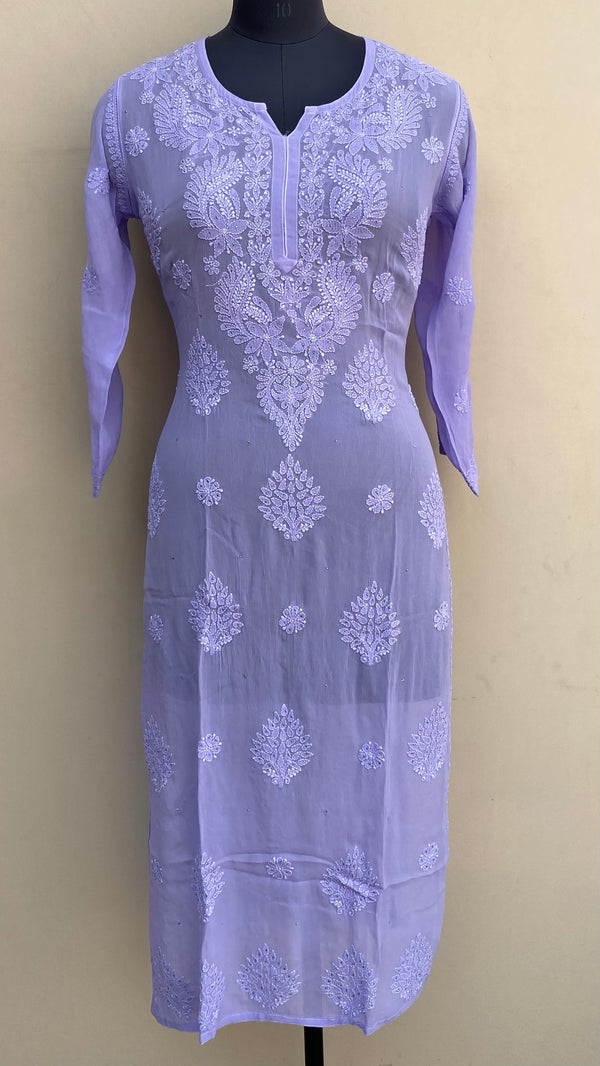 Lucknowi Chikankari Kurti Purple Pure Georgette With Mukaish & Self Work