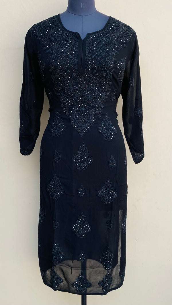 Lucknowi Chikankari Kurti Black Pure Georgette With Mukaish & Self Work