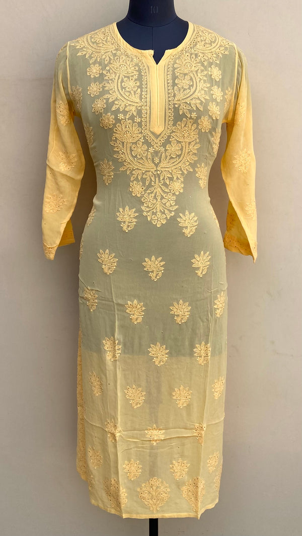 Lucknowi Chikankari Kurti Yellow Pure Georgette With Mukaish & Self Work