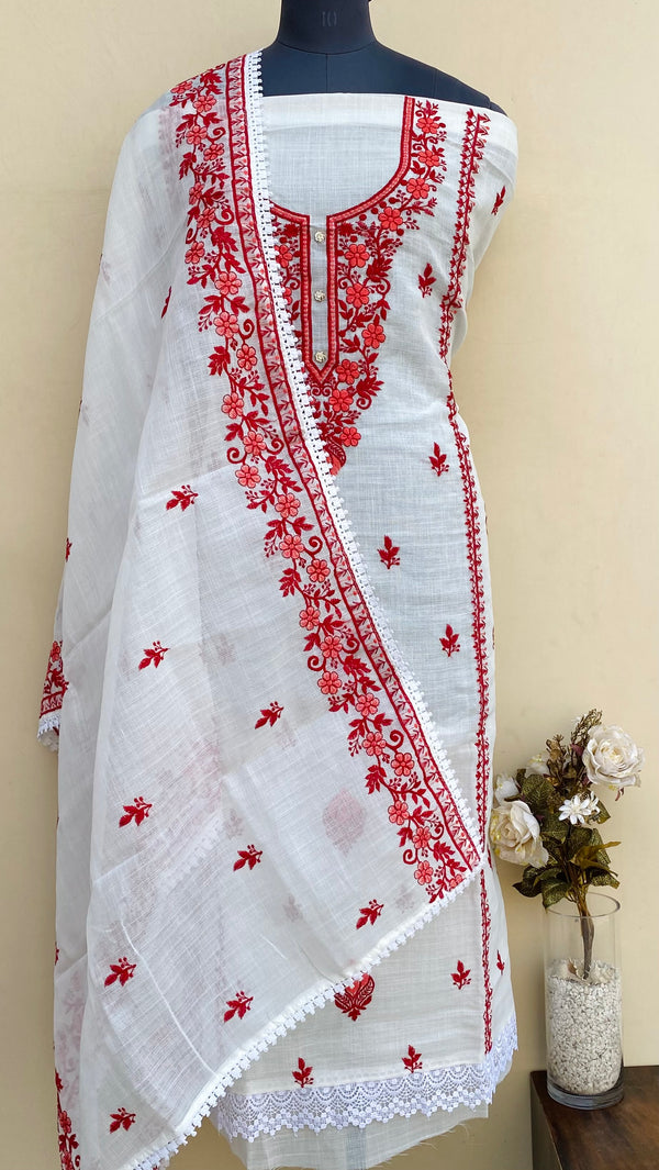 Designer Embroidered Suit Length 3 Piece White Kota