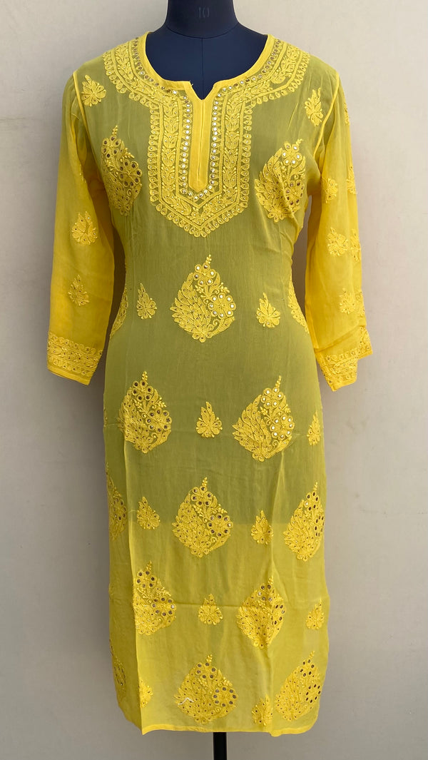 Lucknowi Chikankari Kurti Yellow Pure Georgette With Mukaish & Self Work