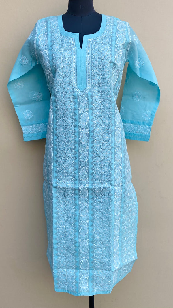 Lucknowi Chikankari Kurti Blue Cotton With Applique Work