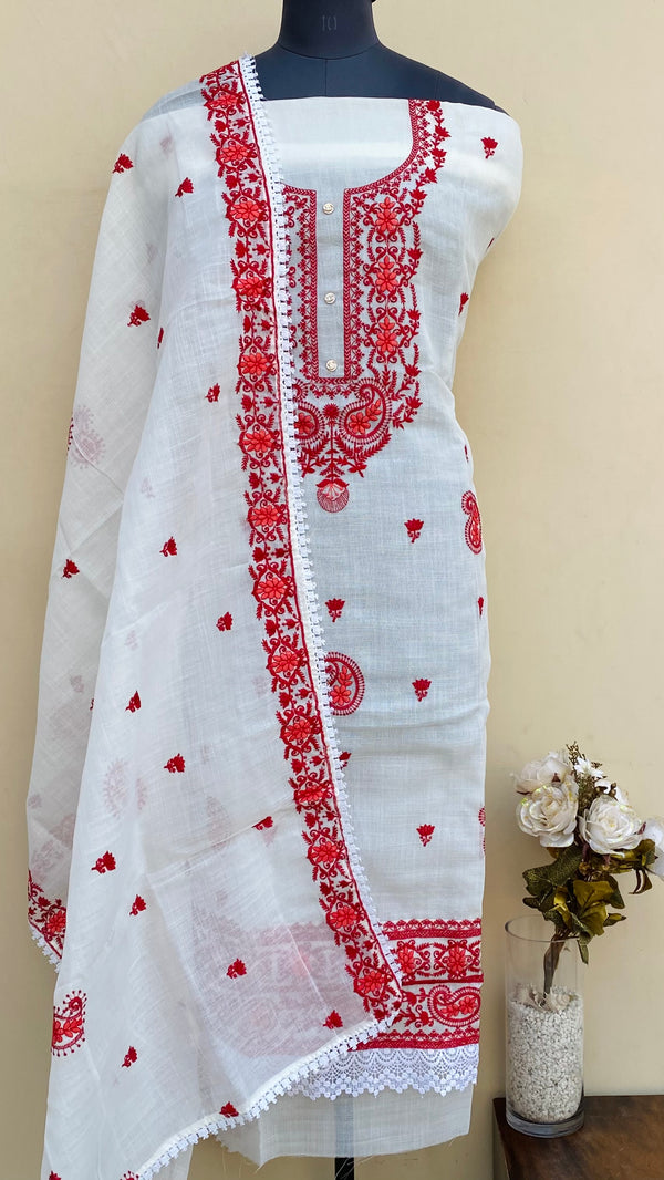 Designer Embroidered Suit Length 3 Piece White Kota